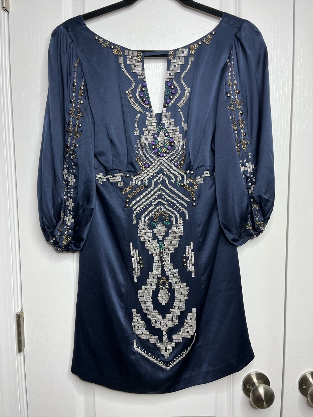 Vintage Nanette Lepore Y2K Mini Dress Silk Beaded Star Crossed Keyhole Sz 2